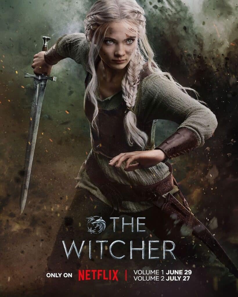 The Witcher Season 4 release poster : A lady with sword in action mode